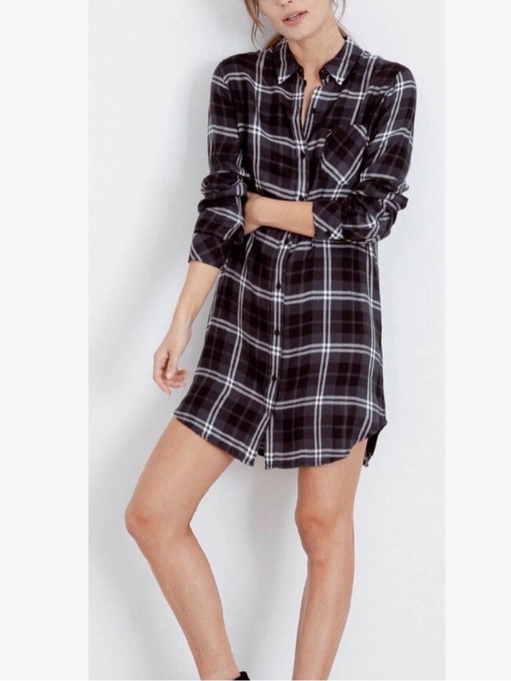 Rails Hunter Plaid Shirt Dress Black & White Patch Pocket Size XS EUC